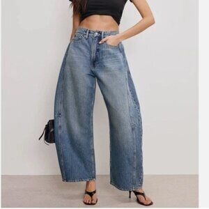 NWT Good American Good Extreme Barrel Jeans High Rise Wide Loose Indigo Sz 8 29